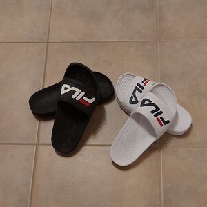 Fila Black and White Slide Sandals